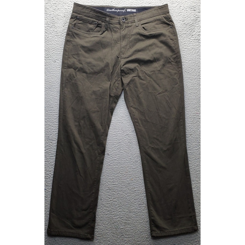 Weatherproof Chino Pants Mens Size 34X30 Green Cotton Formal Straight‎ Fit